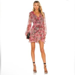 REVOLVE Pink Floral Wrap Mini Dress